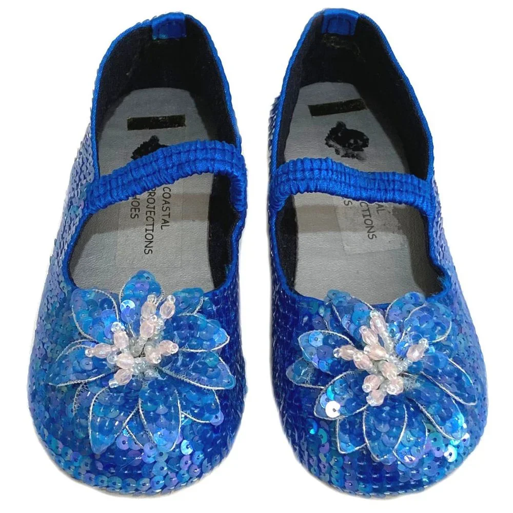 NEW Coastal Projections Sparkly Blue Sequin Shoes Toddler & Little Girls 6 7 1 2